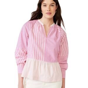 NWT Free Assembly V-Neck Long Sleeve Fuchsia Fedora Stripe Peplum Top Size Small